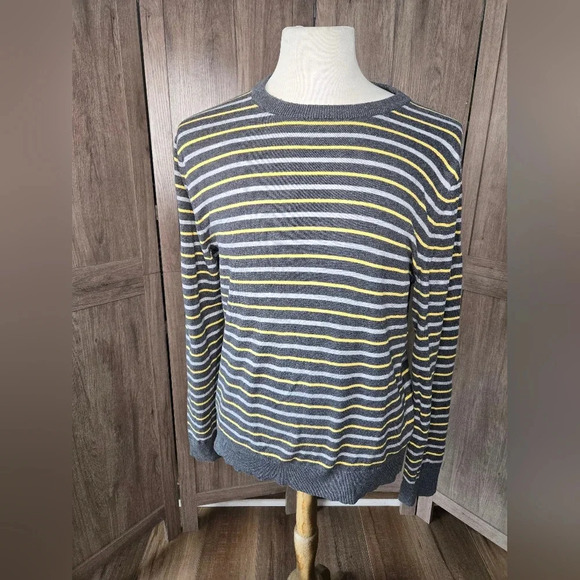 Striped mens gray yellow sweater - Picture 2 of 11